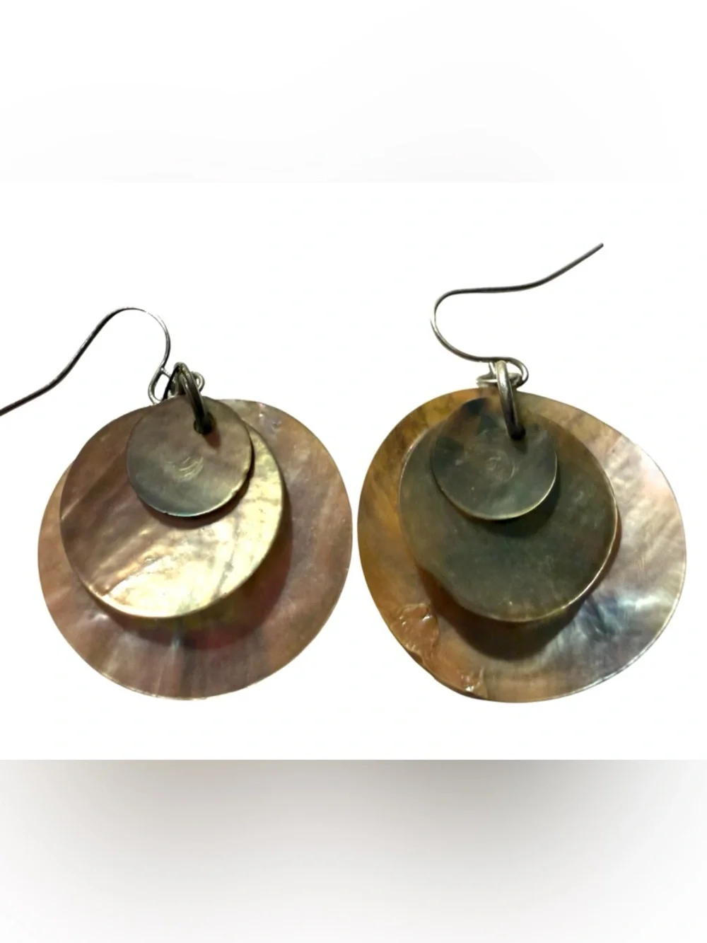 Mother-of-Pearl Oyster Shell Like Disc Drop Earrings Coastal